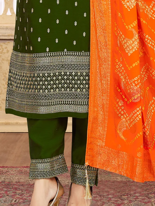 Dark green cotton silk salwar suit for celebrations