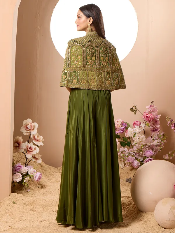 Dark green crop top style silk palazzo suit for women