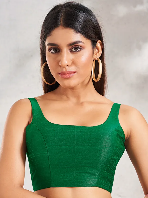 Dark green dupion silk plain blouse