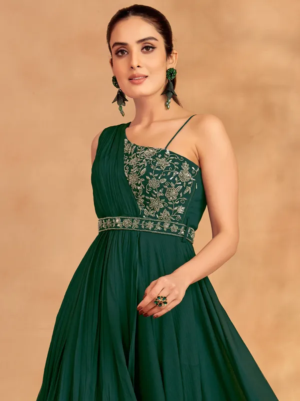 Dark green floor length georgette suit