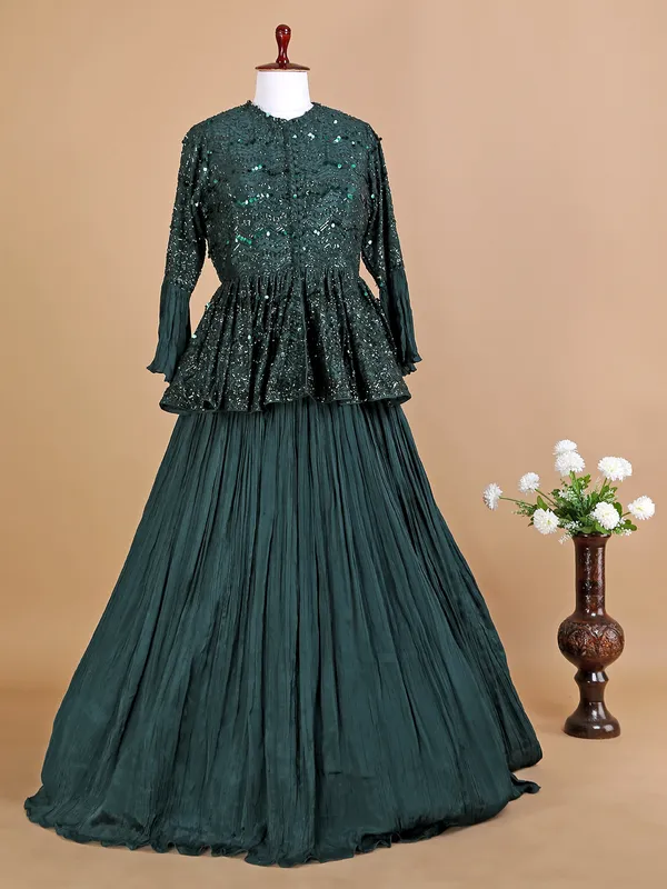 Dark green georgette indowestern style lehenga suit