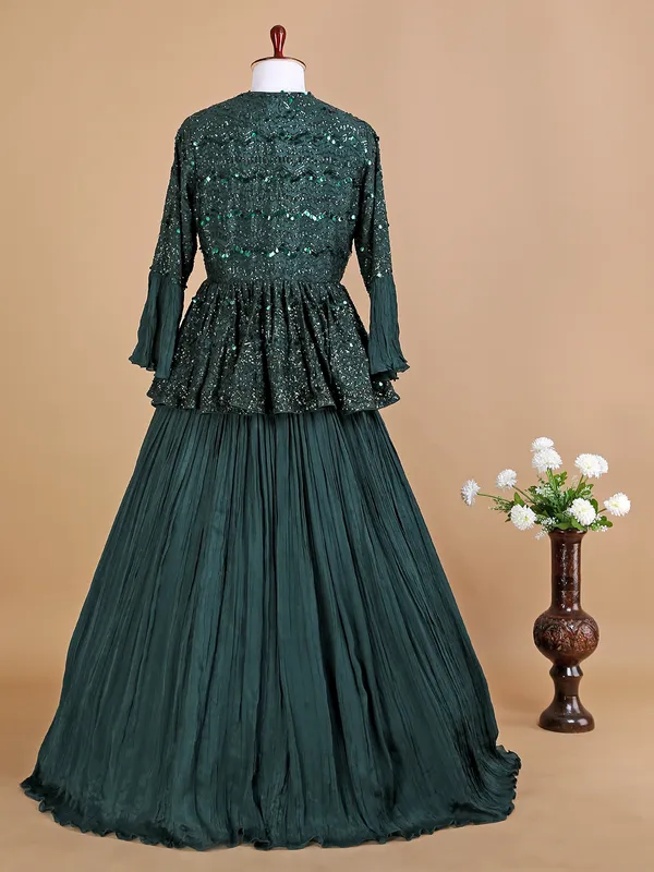 Dark green georgette indowestern style lehenga suit