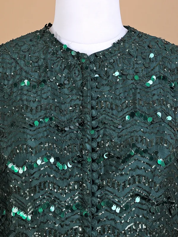 Dark green georgette indowestern style lehenga suit