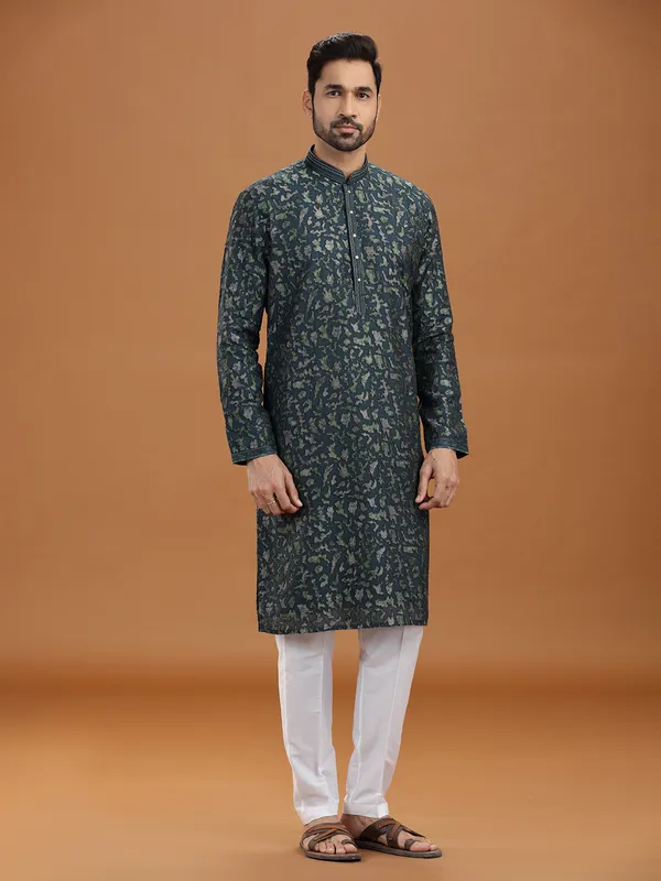 Dark green georgette kurta suit attire