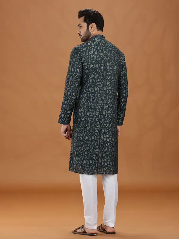 Dark green georgette kurta suit attire