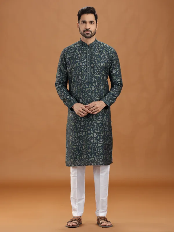 Dark green georgette kurta suit attire