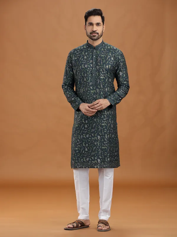 Dark green georgette kurta suit attire