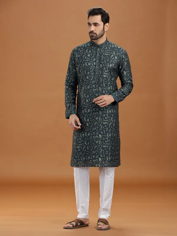 Dark green georgette kurta suit attire