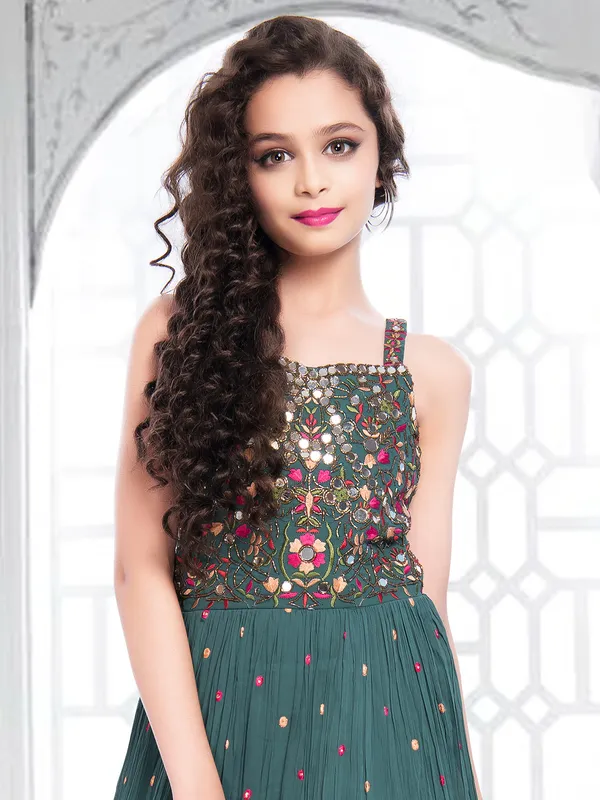 Dark green georgette wedding function gown