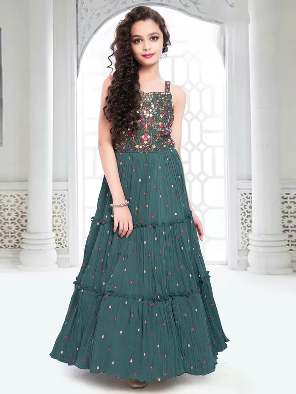 Dark green georgette wedding function gown
