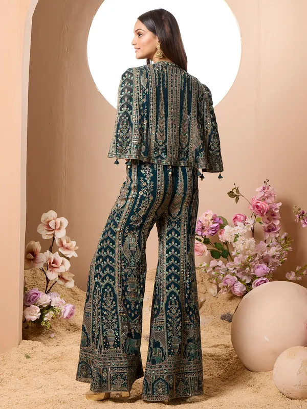 Dark green jacket style palazzo suit for women