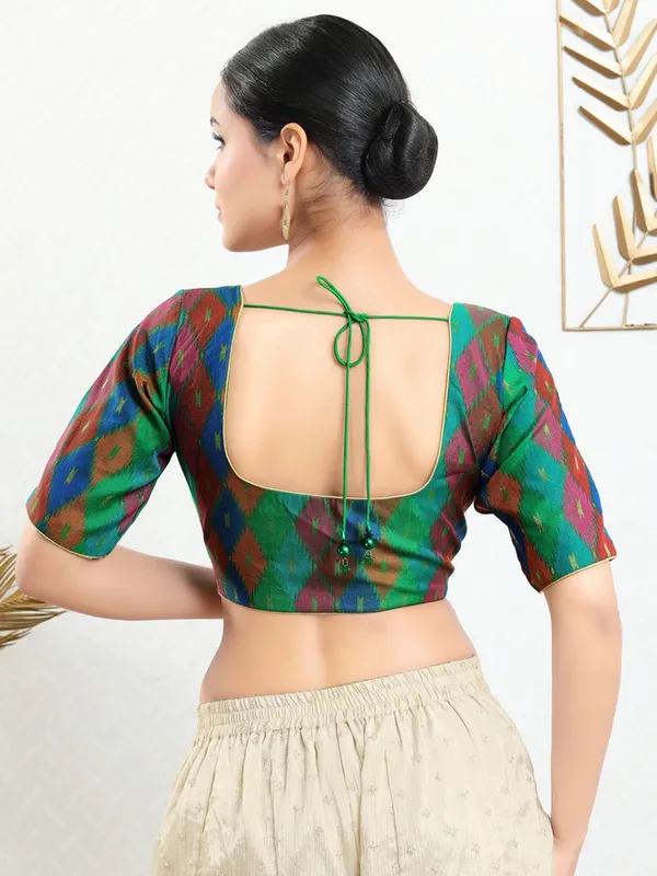 Dark green jacquard ready made blouse