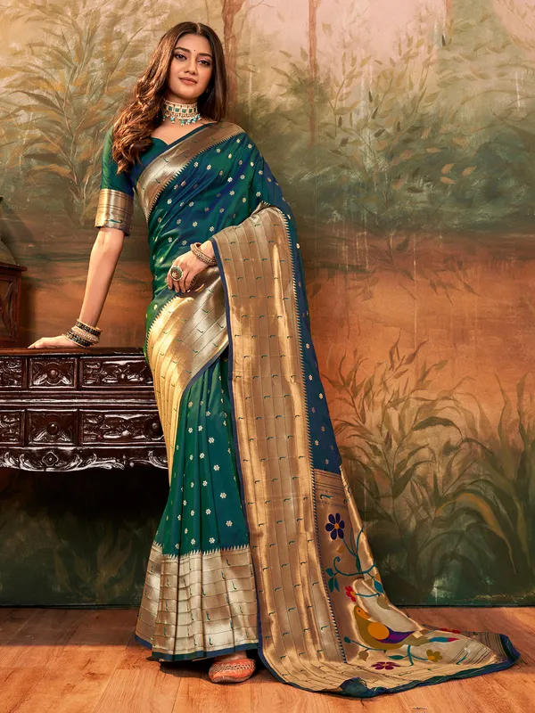Dark green paithani silk saree