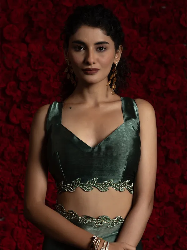 Dark green party wear chiffon saree