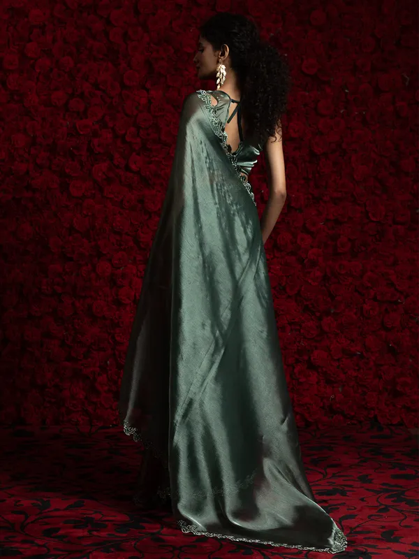 Dark green party wear chiffon saree