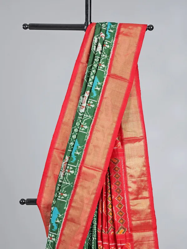 Dark green patola silk saree for mehendi ready