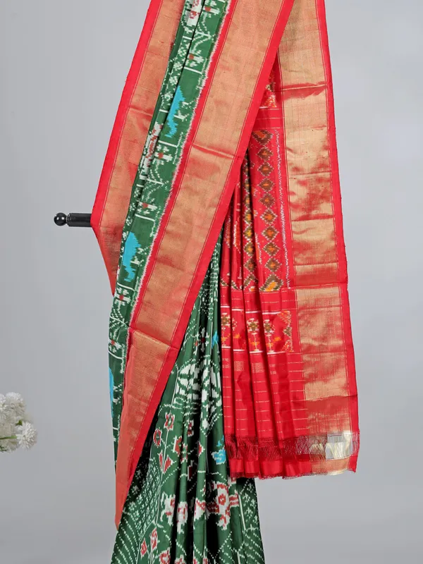 Dark green patola silk saree for mehendi ready