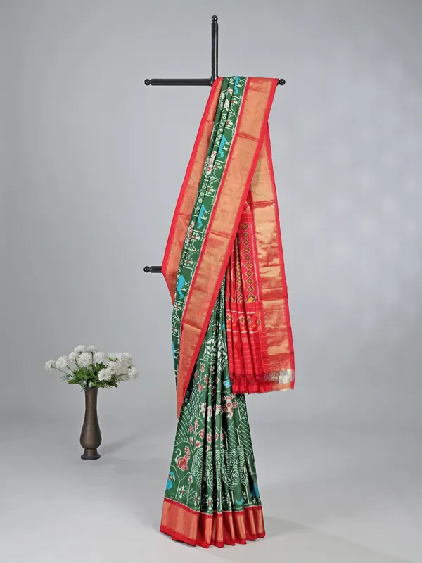Dark green patola silk saree for mehendi ready