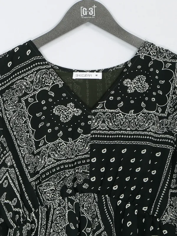 Dark green printed georgette top