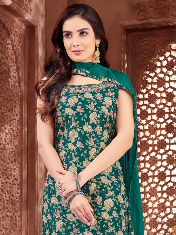 Dark green printed salwar suit for festival