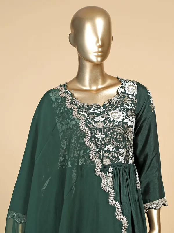 Dark green raw silk palazzo suit