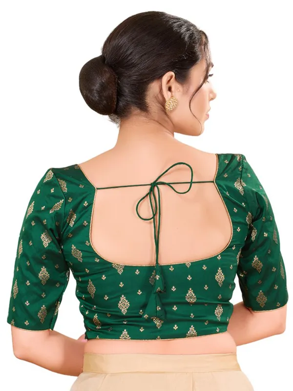 Dark green ready made blouse in rich silk