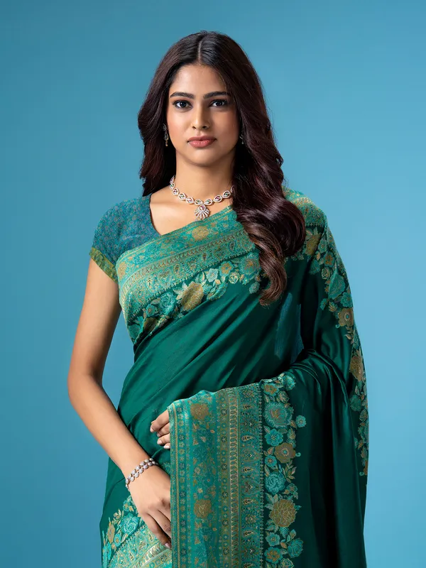 Dark green sare in pashmina silk