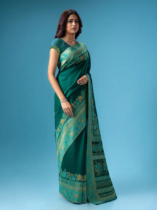 Dark green sare in pashmina silk