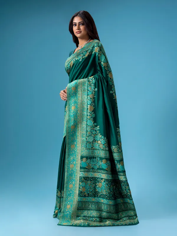 Dark green sare in pashmina silk