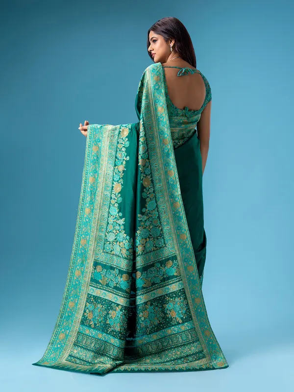 Dark green sare in pashmina silk