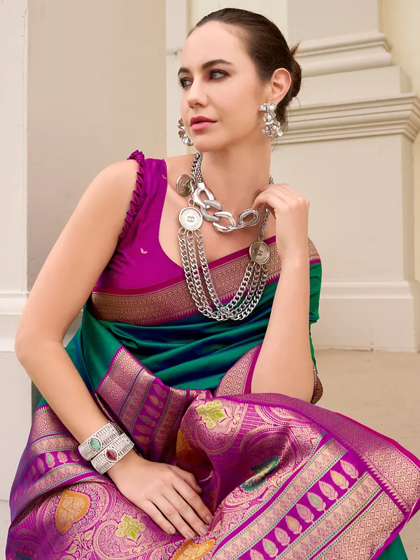 Dark green saree in soft silk