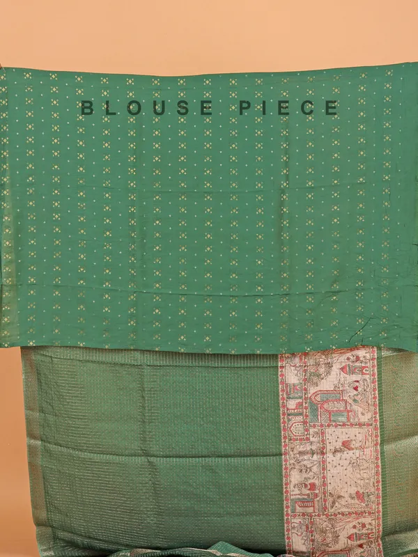 Dark green semi dola silk saree for women