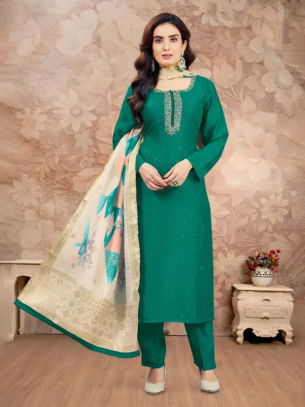 Dark green sequins worked salwar suit