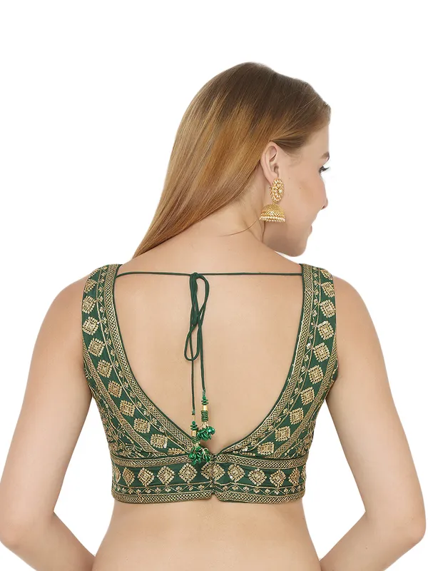 Dark green silk embroidery blouse