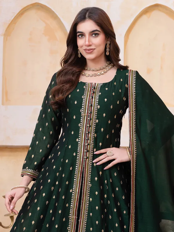 Dark green silk palazzo suit for women