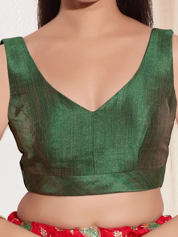 Dark green silk ready made blouse for women