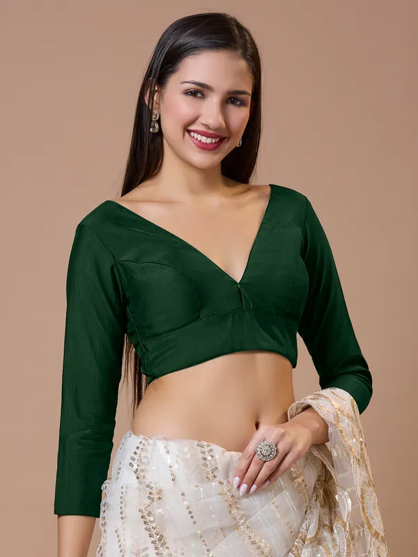 Dark green silk readymade blouse