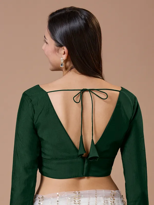 Dark green silk readymade blouse