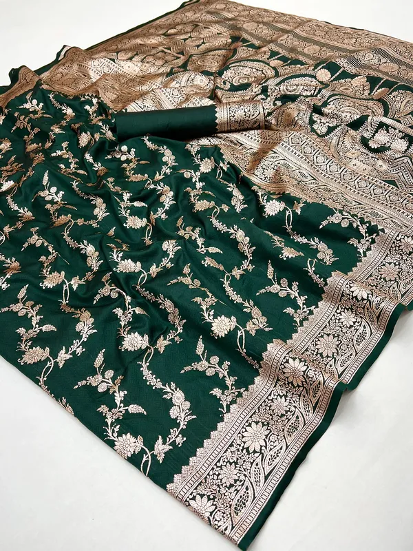 Dark green silk saree for wedding wear