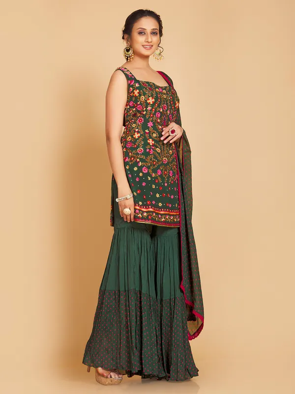 Dark green silk sharara suit for festive
