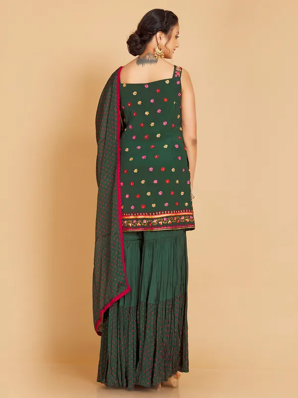 Dark green silk sharara suit for festive