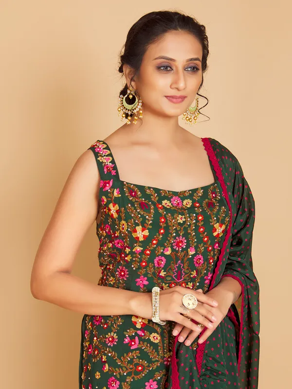 Dark green silk sharara suit for festive