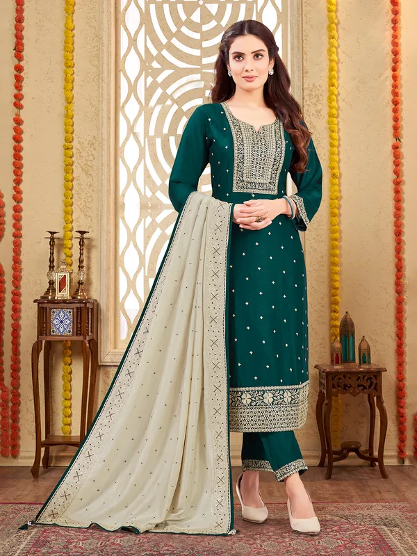 Dark green silk sweetheart salwar suit