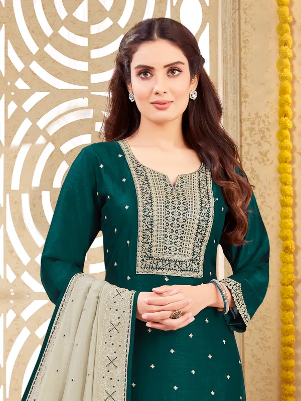 Dark green silk sweetheart salwar suit