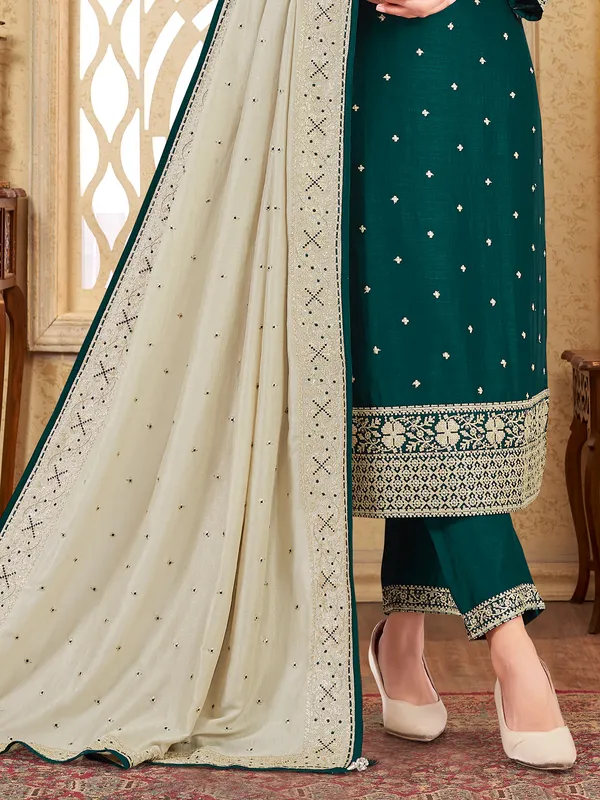 Dark green silk sweetheart salwar suit