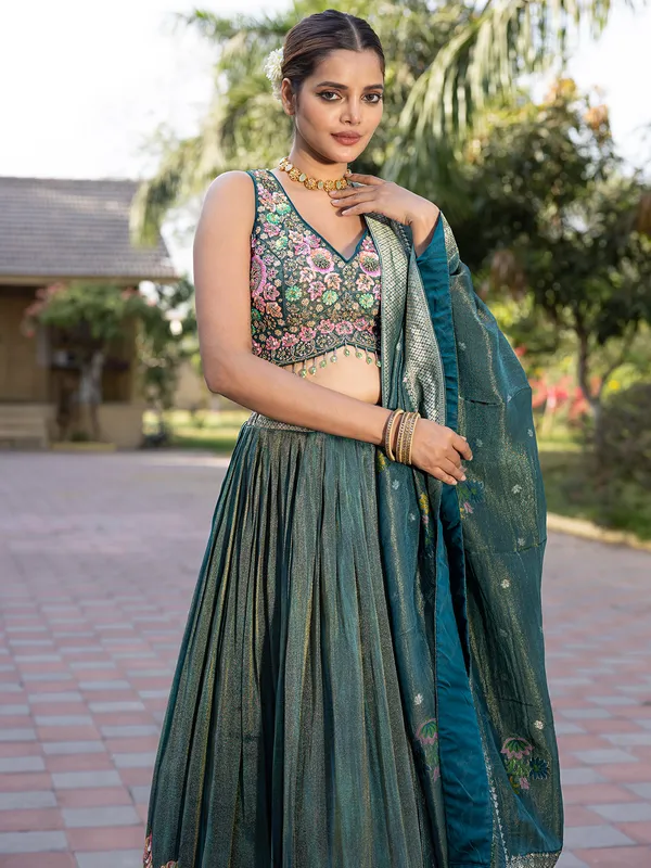 Dark green silk wedding wear lehenga choli