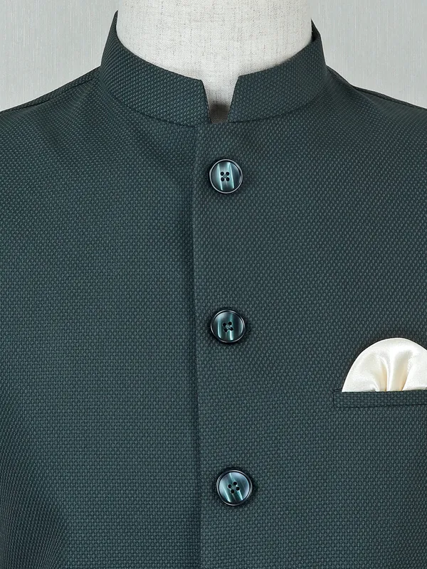 Dark green textured cotton silk men waistcoat