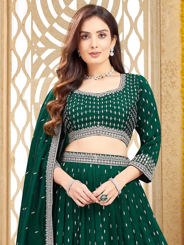 Dark green wedding wear silk lehenga choli