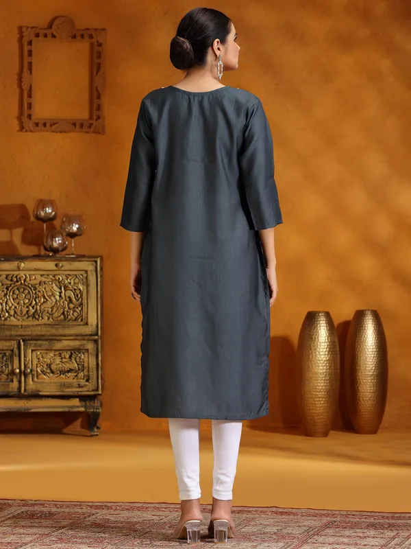 Dark grey casual cotton silk kurti for women