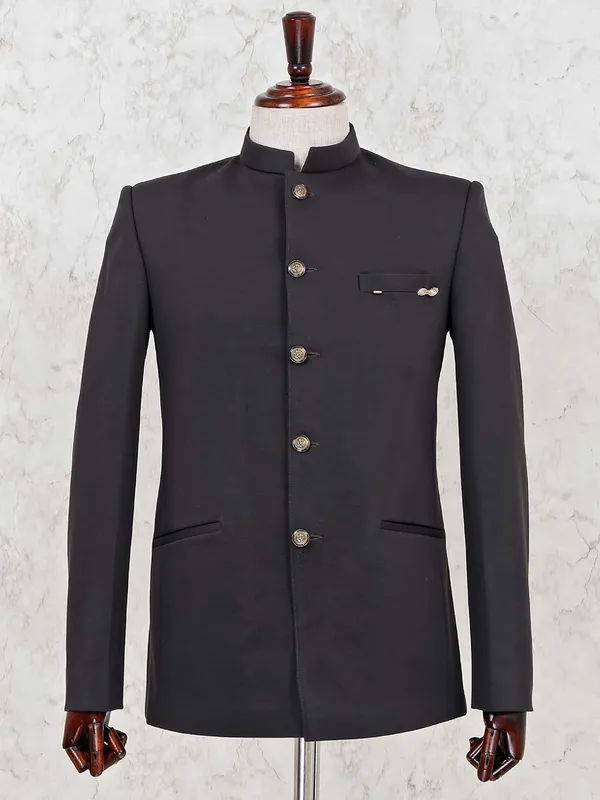 Dark grey color terry rayon jodhpuri blazer